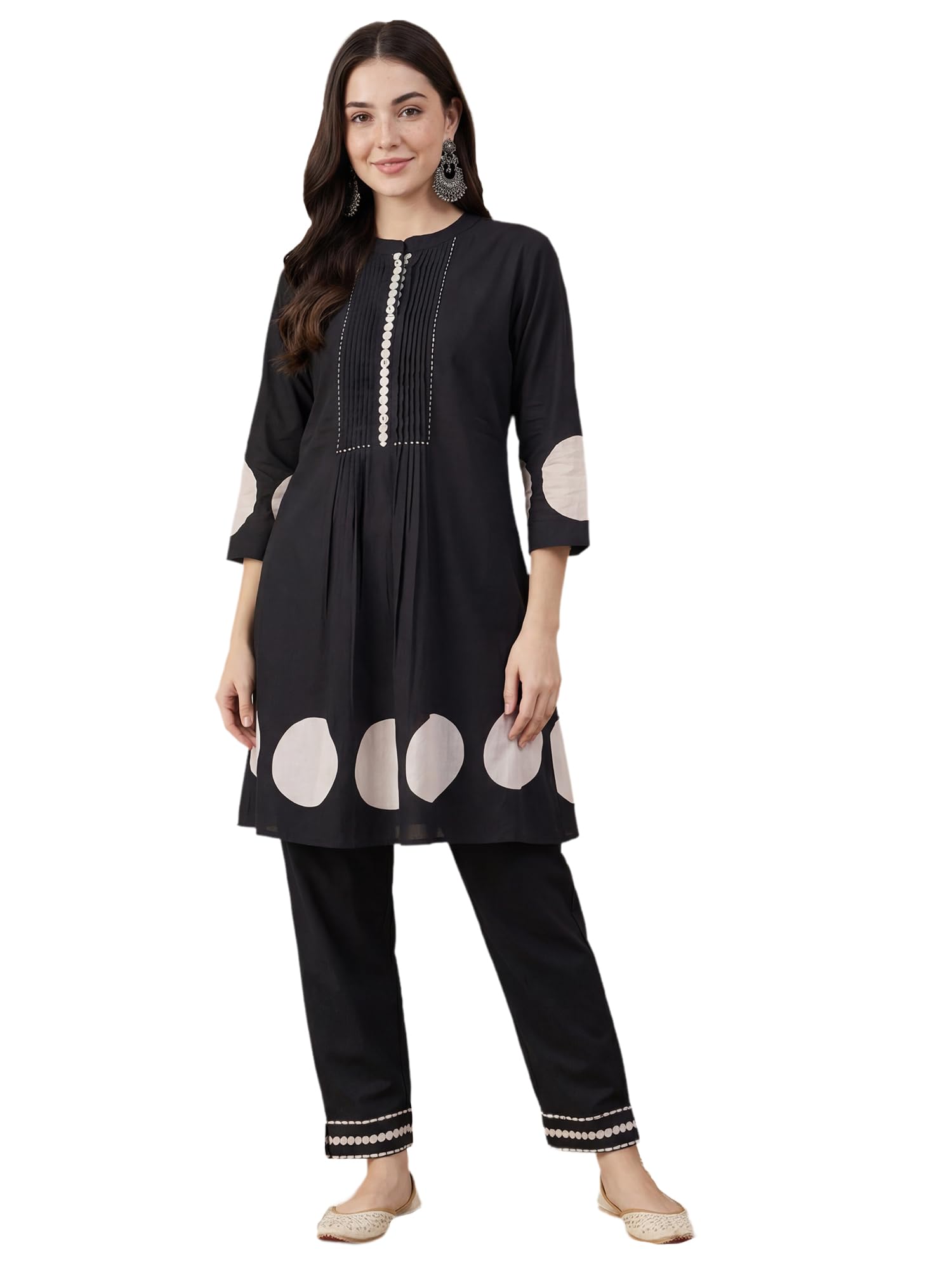 Indo Era Women's Pure Cotton Colourblocked Printed Beads and Stones Work Kurta & Pant Set (IEAI11795) in multi