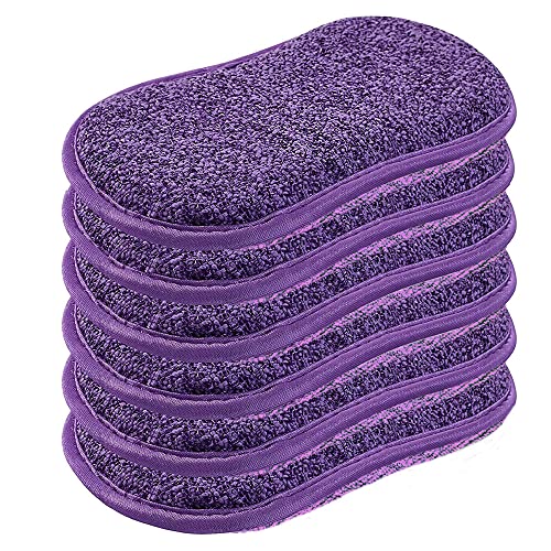 Image of Durable Scrub Scouring Sponge, Non-Scratch Microfiber Multi Surface Scrub and Wipe Sponges, Effortless Cleaning of Dishes, Pots and Pans, 6 Pack, Purple
