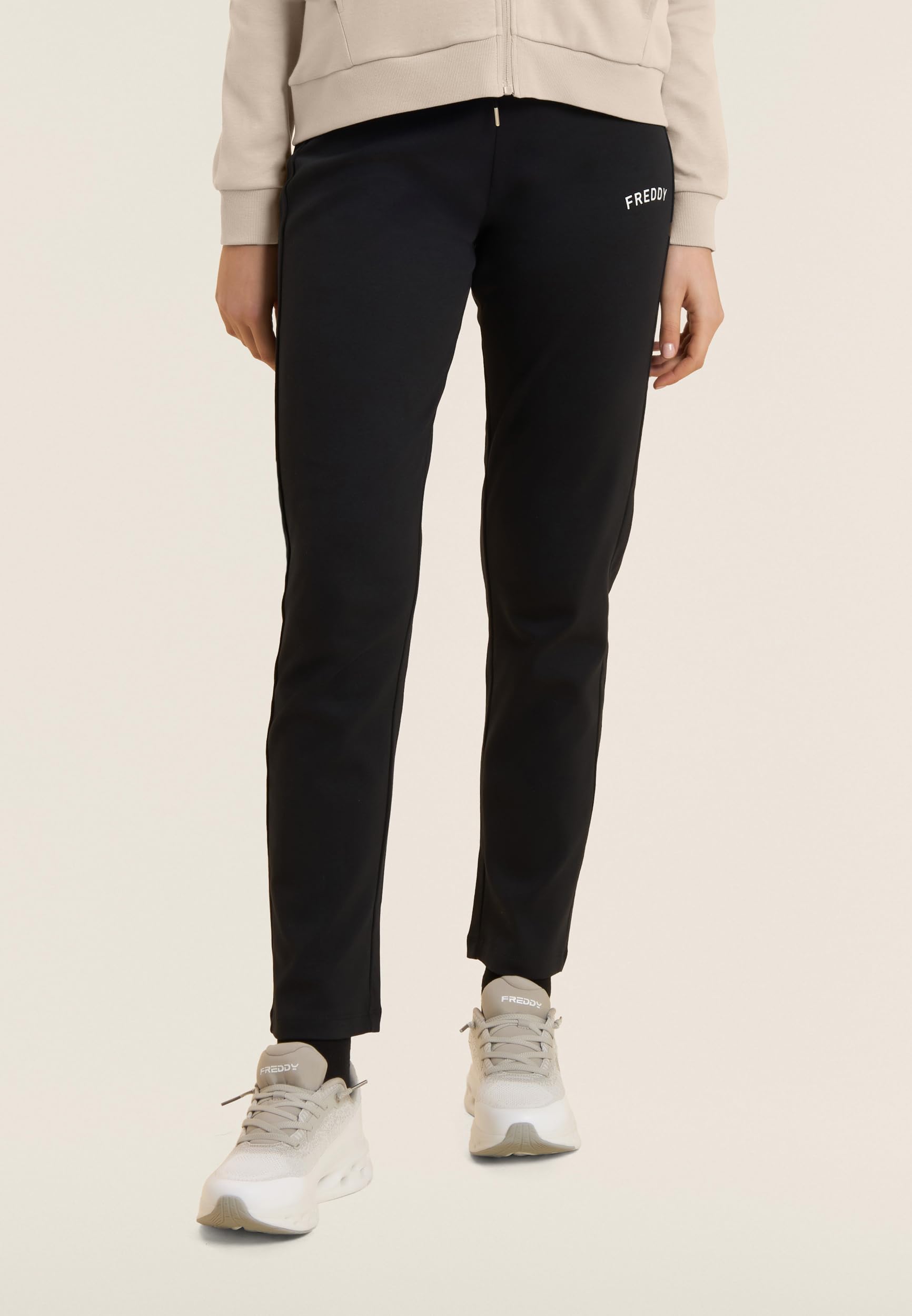 FREDDY - Tuta Donna Completa in Cotone Interlock con Felpa con Zip e Collo Alto Foderato Animalier, Pantaloni con Coulisse - Tute Sportive