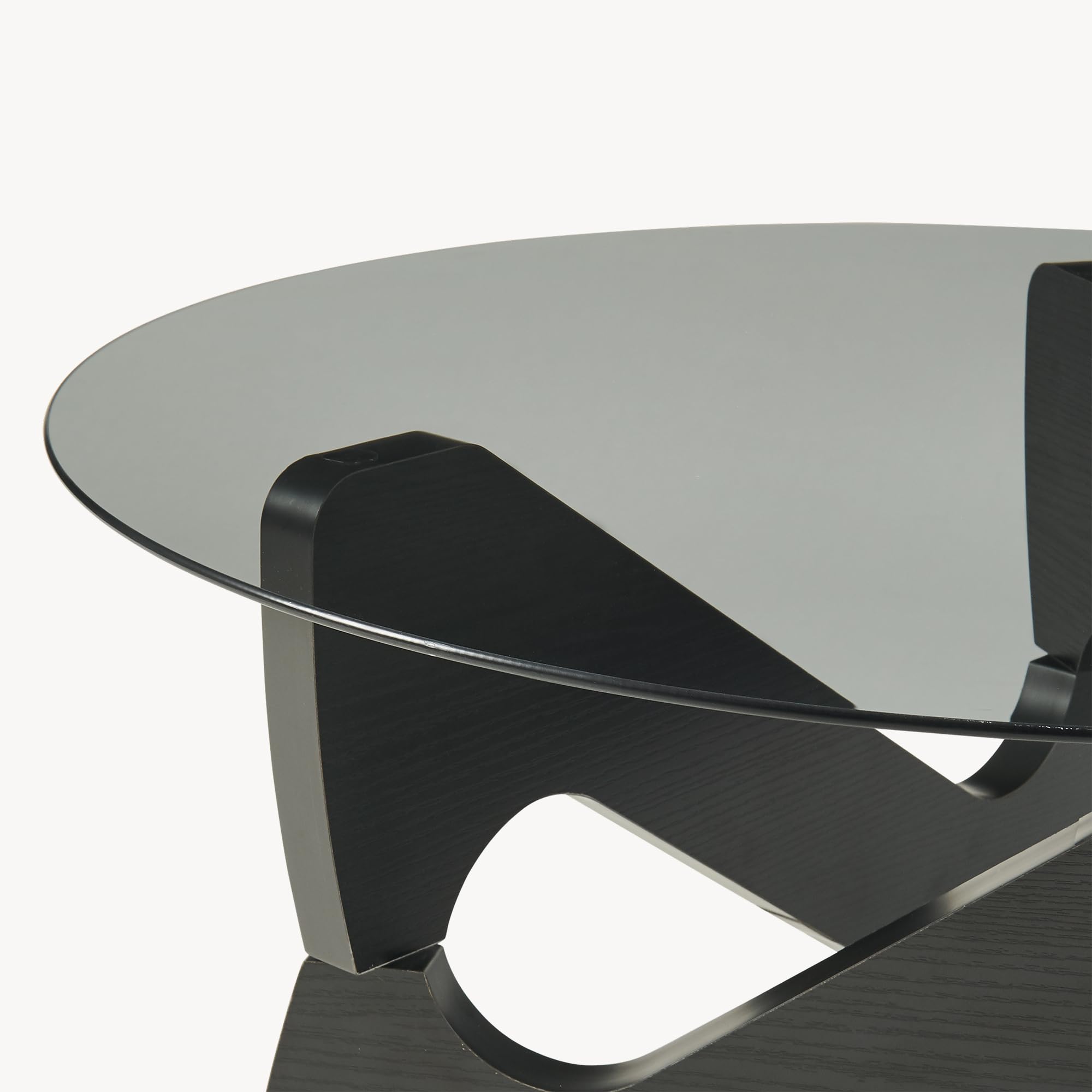 [en.casa] Tavolino da Caffè con Piano in Vetro Fumé 70x35 cm Nero/Grigio | Tavolo Basso Centrale per Salotto Soggiorno Living Piano Rotondo Circolare in Vetro Temperato Struttura Geometrica