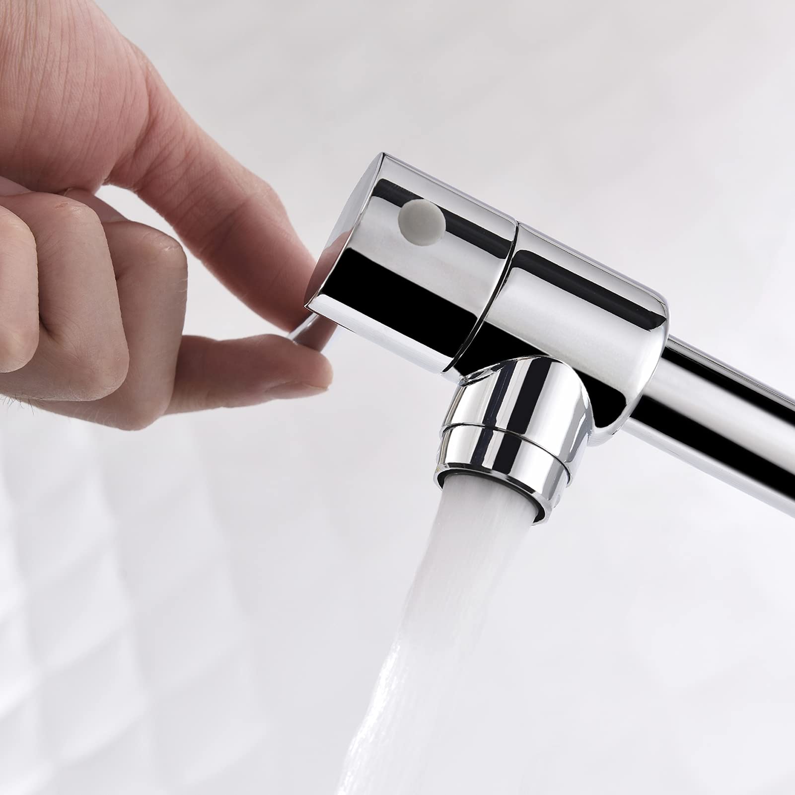 Grifo plegable para llenado de ollas de cocina, grifo de fregadero con brazo oscilante de doble articulación de latón, montaje en pared articulado, dos manijas, latón cromado