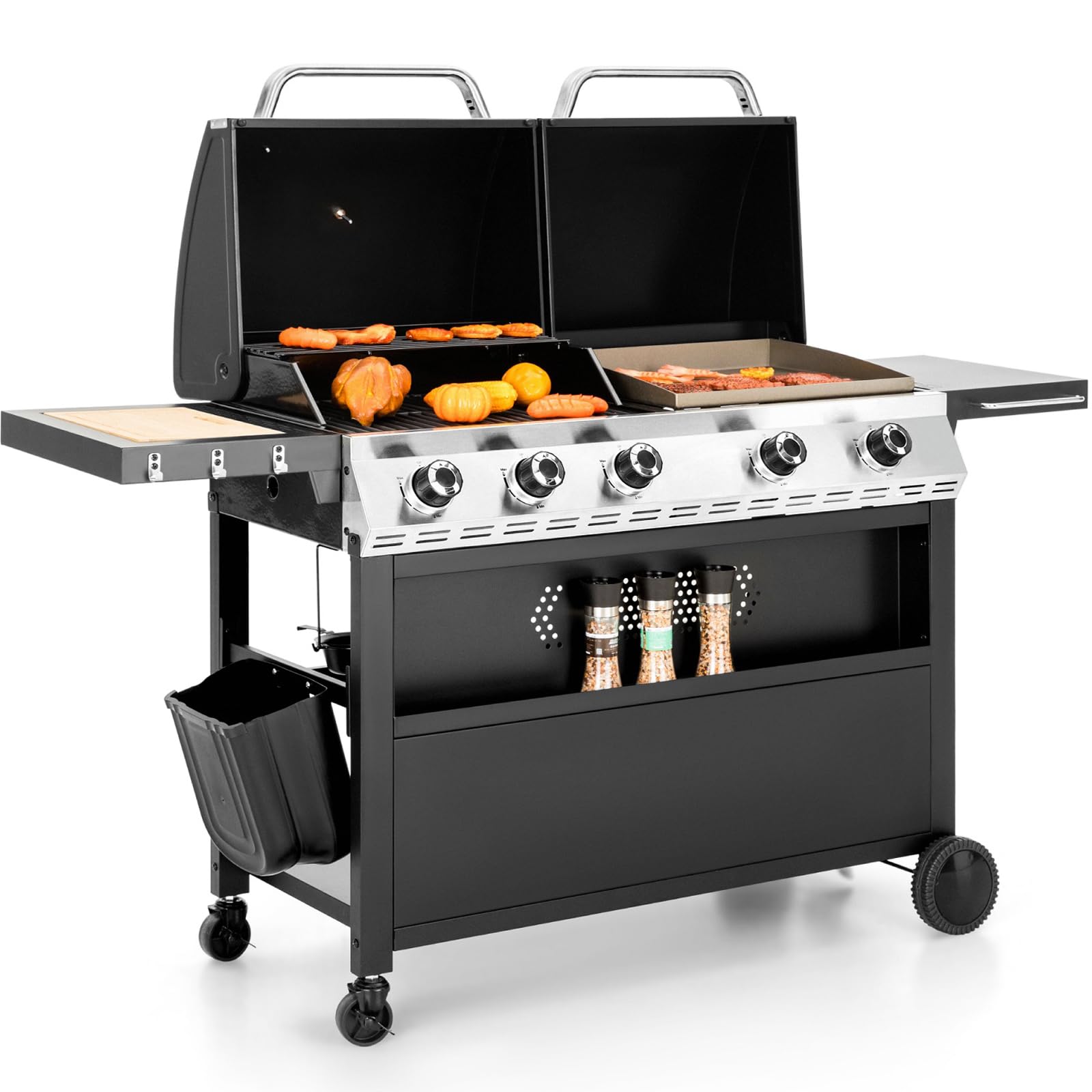 Sophia & William Propane Gas Grill and Griddle Combo with Porcelain-Enameled Cast Iron Grates, Dual Outdoor BBQ Grill with Flat Top Griddle for Barbecue, 696 SQ.IN. Cooking Area