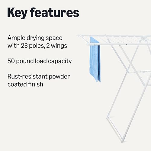 Miniatura 2 de Tienda Basics Tendedero de ropa de metal plegable de 2 alas, 61x23.6x39.3 pulgadas, blanco