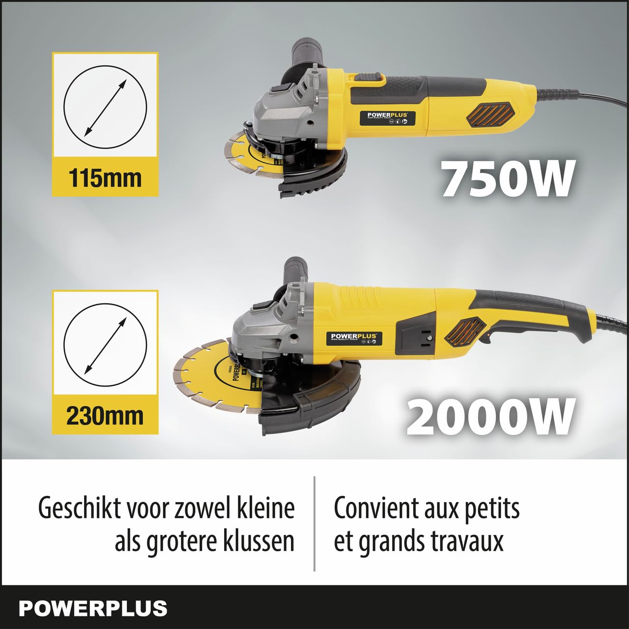 POWERPLUS POWX06250 Smerigliatrice angolare gioco 2000 W Ø 230 mm + 750 W Ø 115 mm - 4 AC
