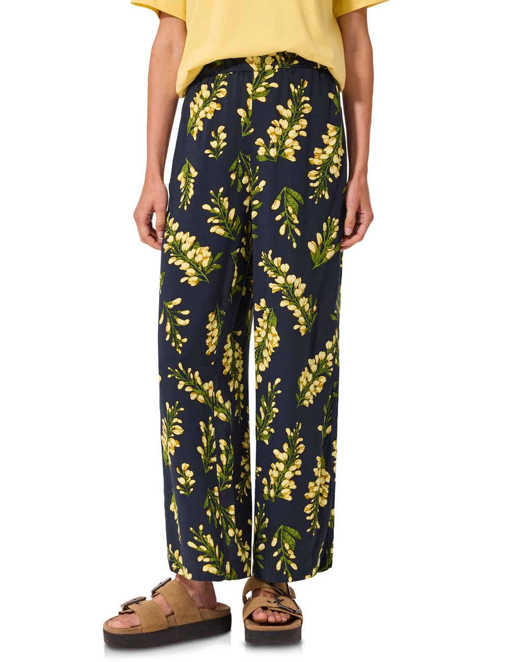 Street One Studio Women's Mid Waist Culotte with Floral Print 3818426, Maritime Blue, 36W x 28L