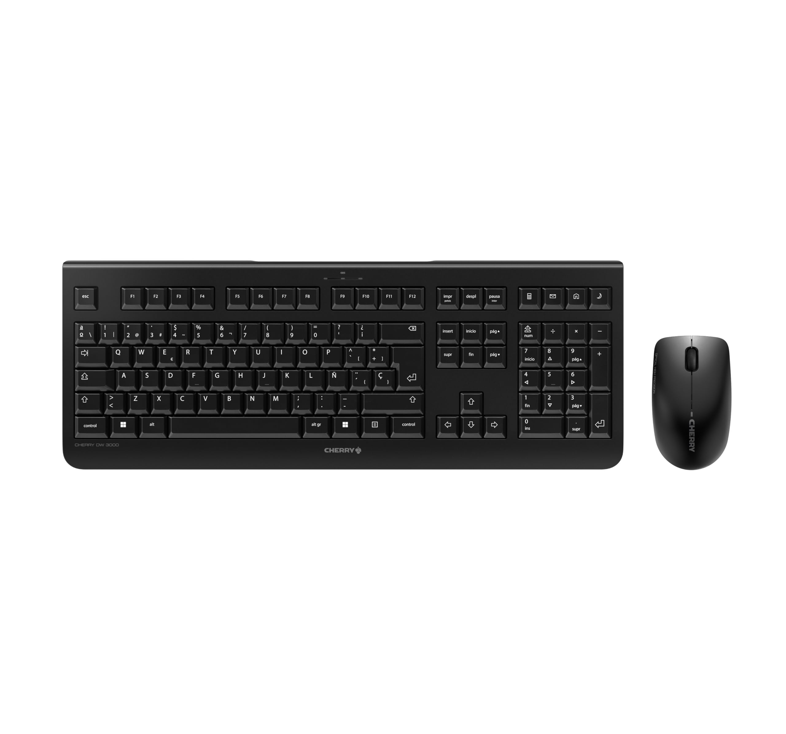 DW 3000, Wireless Desktop Set, Spanish Layout (QWERTY), 2.4 GHz RF, Flat Design, Low-Noise Keys, Symmetrical Mouse, Black