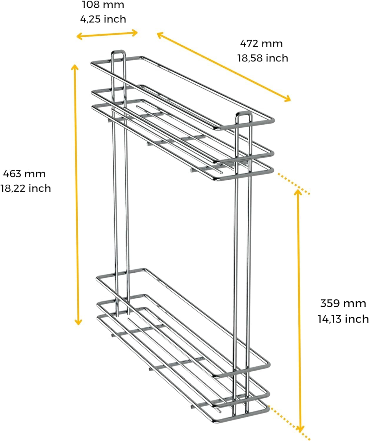 Carro botellero extraíble para mueble de cocina – Cesta botellero de acero – Carrito de cocina – Estante de cocina – Armario de cocina – Despensa de cocina (módulo 15 – No amortiguado)
