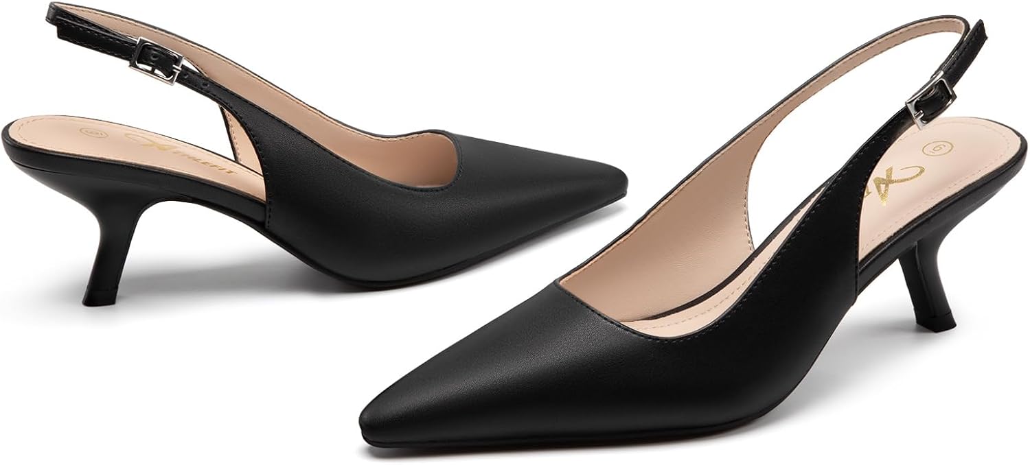 Athlefit Women's Low Kitten Heels Closed Pointed Toe Slingback Dress Pumps Shoes for Wedding Work Office - Image 5