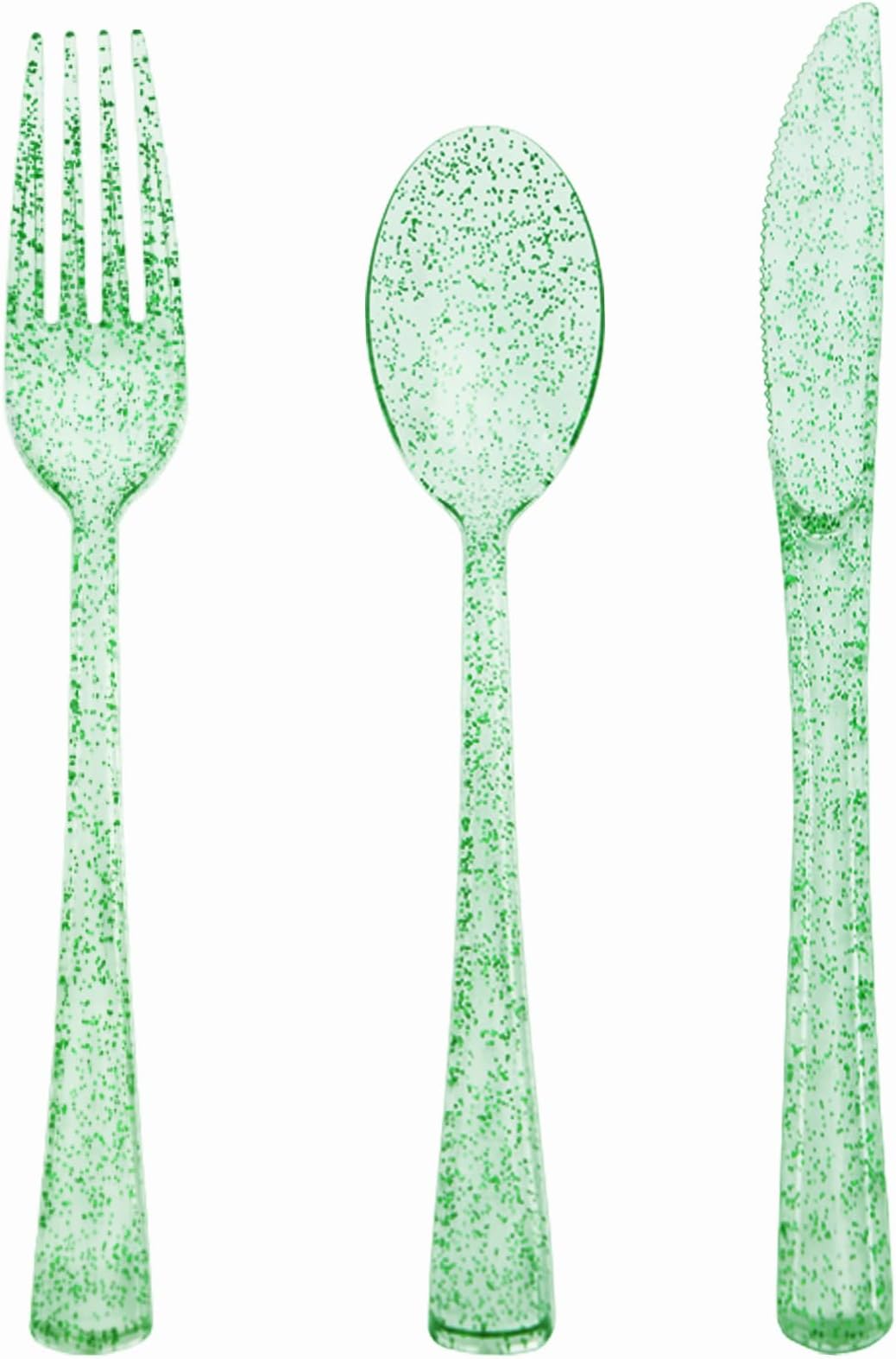 180 Plastic Silverware Set Silver Glitter Clear Plastic