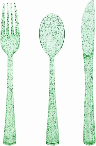 Miniatura 40 de 150 piezas de cubiertos de plástico pastel resistentes con utensilios iridescentes desechables incluye 50 tenedores 50 cuchillos 50 cucharas