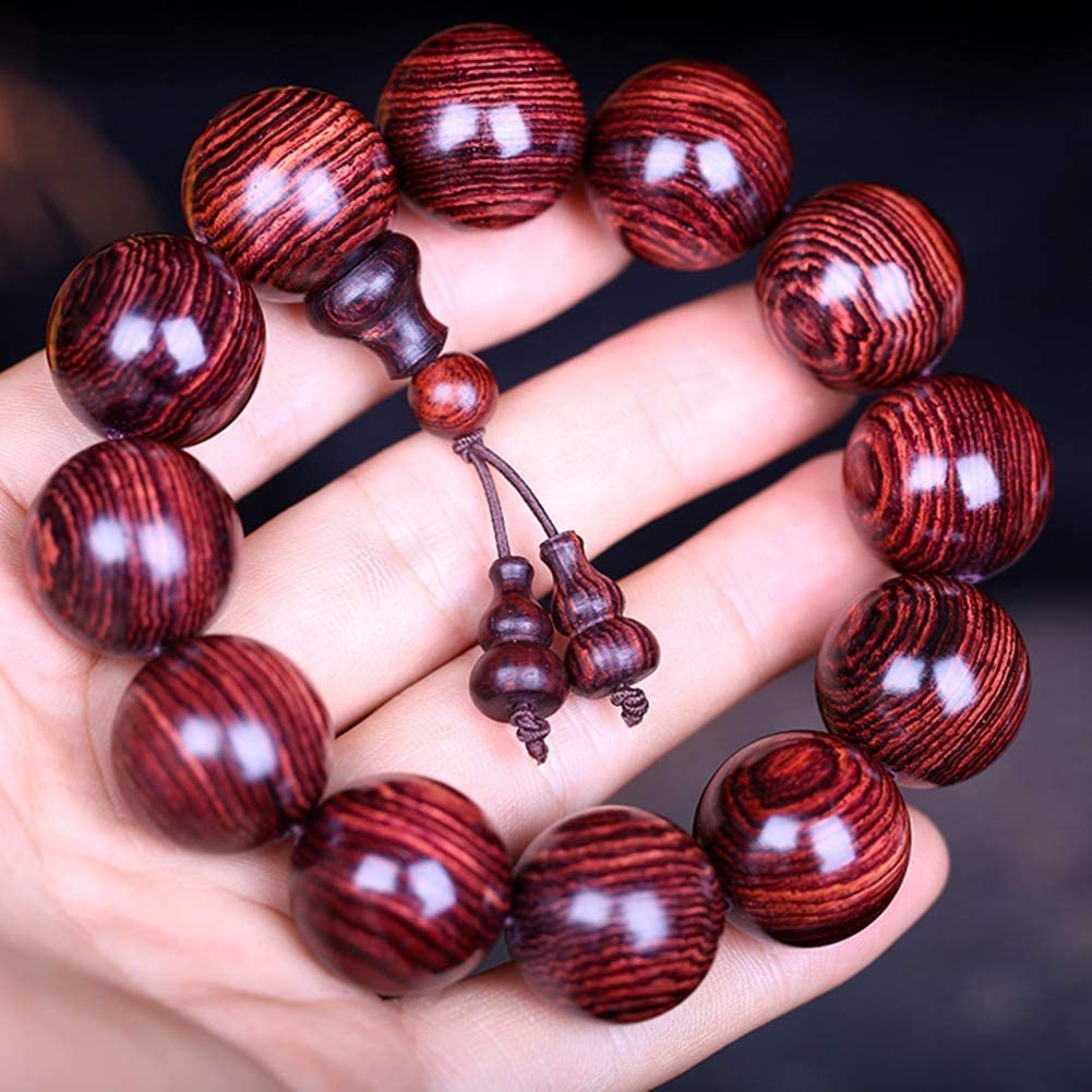 Bracciale, braccialetto di perline preghiera in legno meditazione buddista in sequoia naturale Mala Coppia gioielli elastici