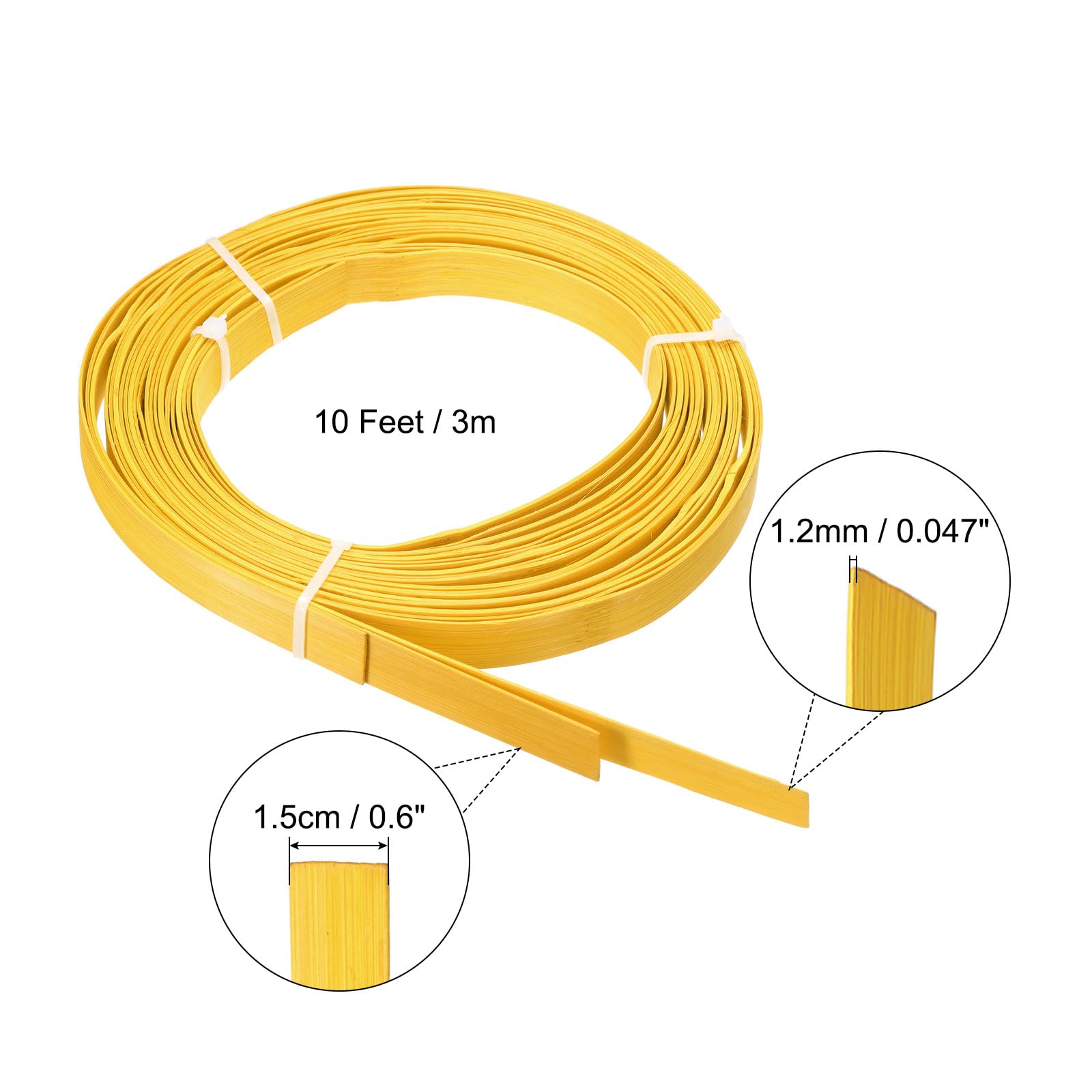 QUARKZMAN 3 Strisce Bambù Per Intreccio 10 Ft X 0.6" Strisce Per Artigianato Superficie Liscia Strisce Piatte Canna Per Intreccio Cesti Vimini Per Fai Da Te Artigianato (Giallo)