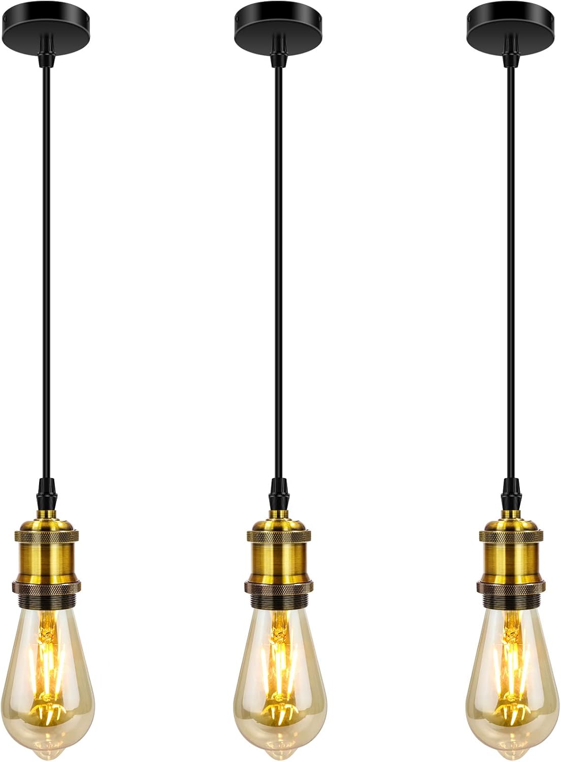 jose2015 3Pcs Pendant Lighting Ceiling Pendant Light Fitting Kits Cord E26 Socket Black Pendant Light Fixtures for Kitchen Isand Bar Cafe. (Black)