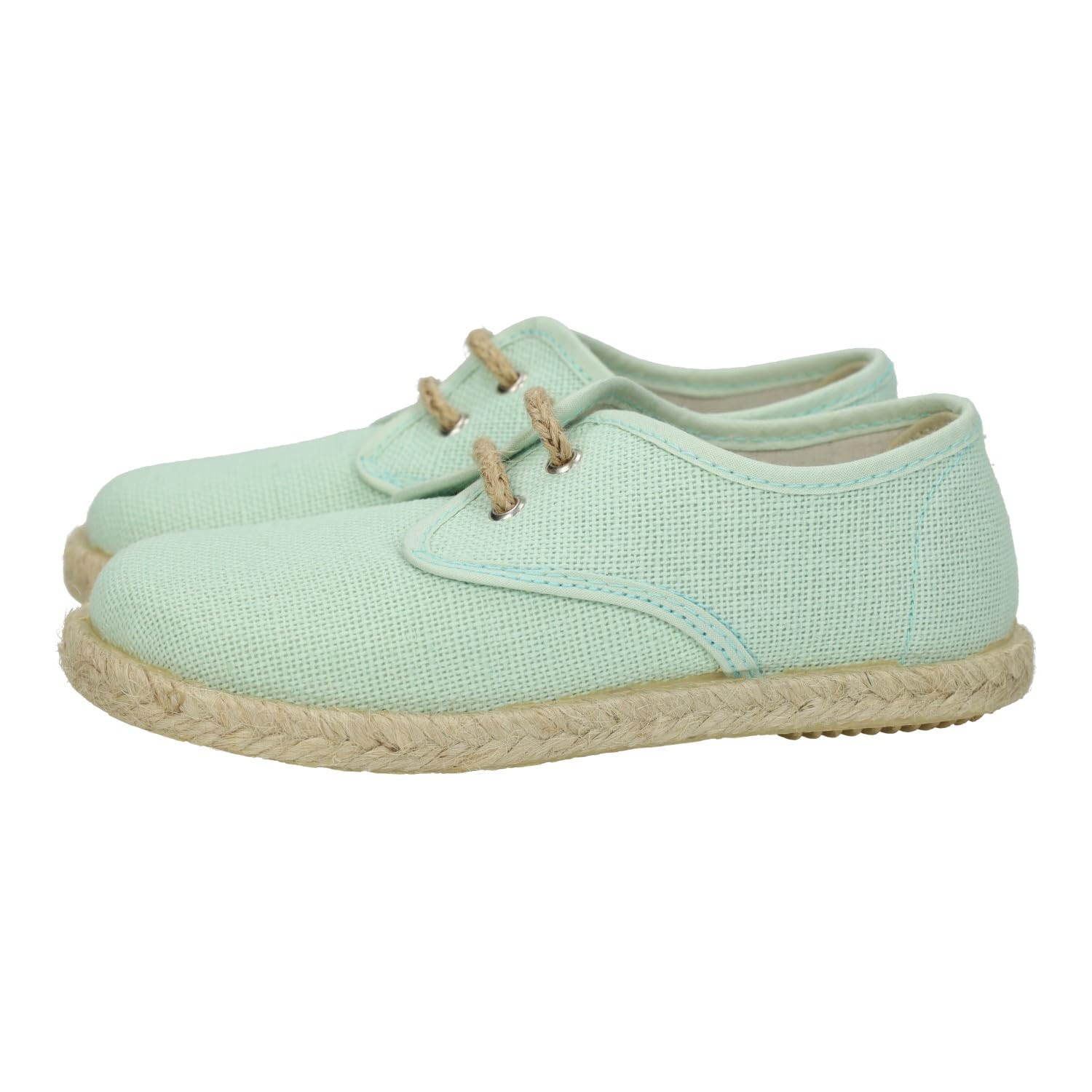 MADE IN SPAIN 267/L Scarpe in Tela per Bambino in Colore Salvia, Espadrillas in Tela con Suola in Sparto e Soletta in pelle. Scarpe da bambino realizzate in Spagna