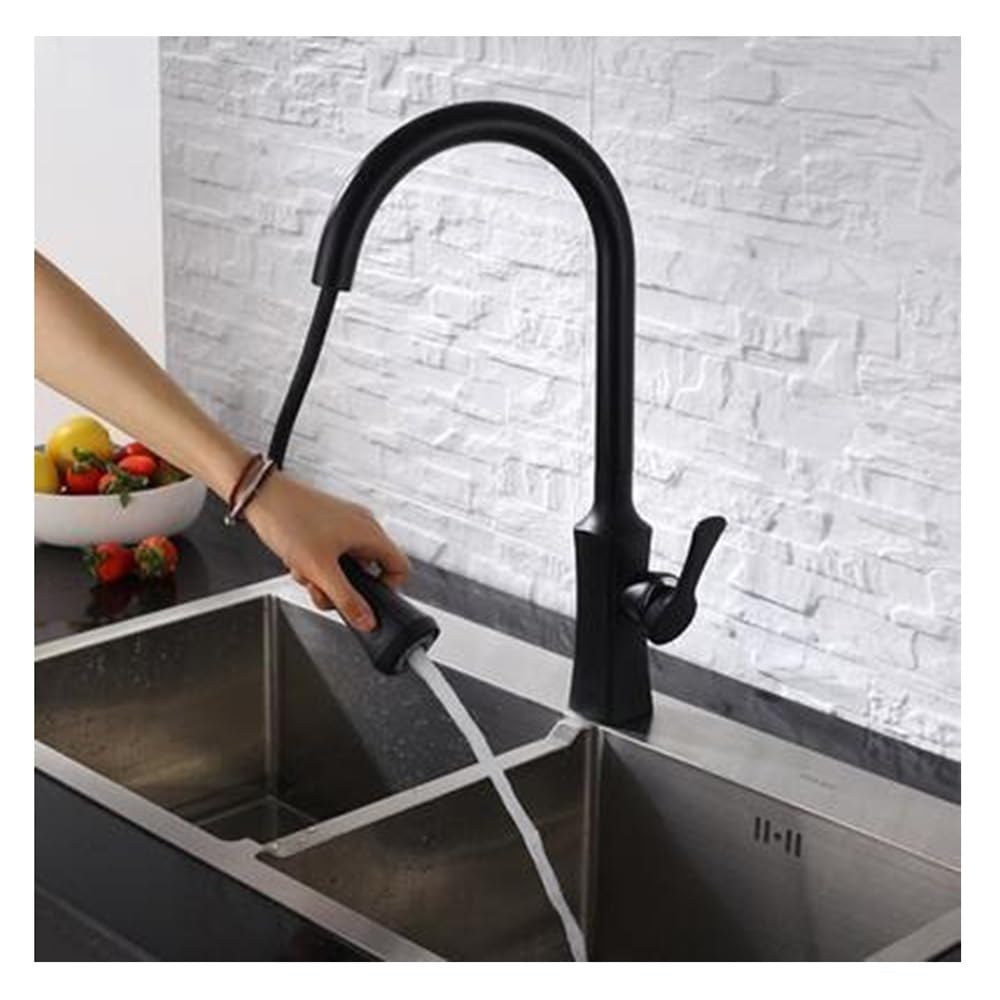 Blyqxs Black Wall-Mounted Kitchen Faucet – Hot And Cold Mixer With 360° Swivel Spout And Pull-Out Sprayer (Xt-175)(Black)