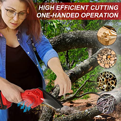 Mini Kettensäge mit Akku, 4 Zoll Akku Kettensäge Elektro Tragbare Handkettensäge, Kleine Kettensäge Akku für Garten, Holz und Astscheren, 2 Kette 2 Akkus – Bild 3