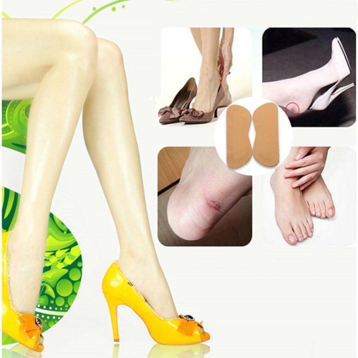 Leather Self Adhesive Heel Grips Beige 3 Pairs for Shoes and Heels
