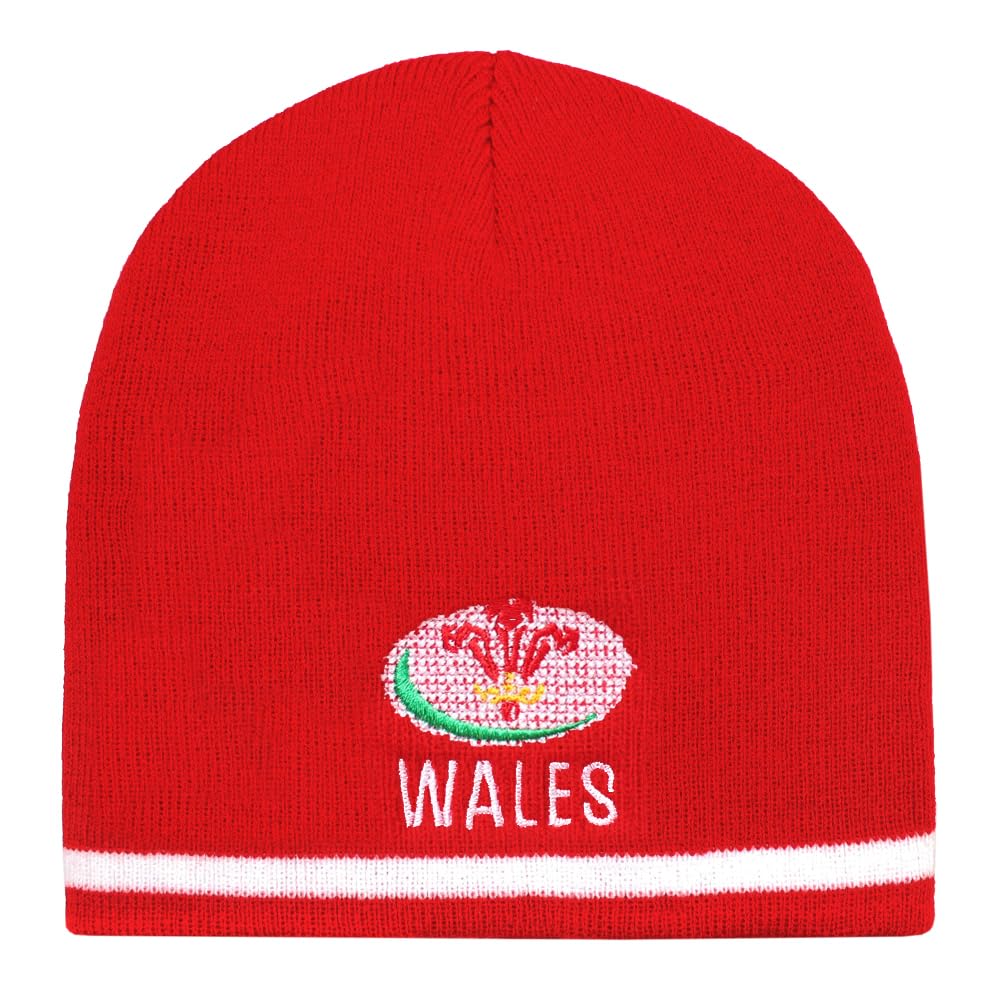 TeddyT's Men's Wales Embroidered Red Welsh Rugby Beanie Hat