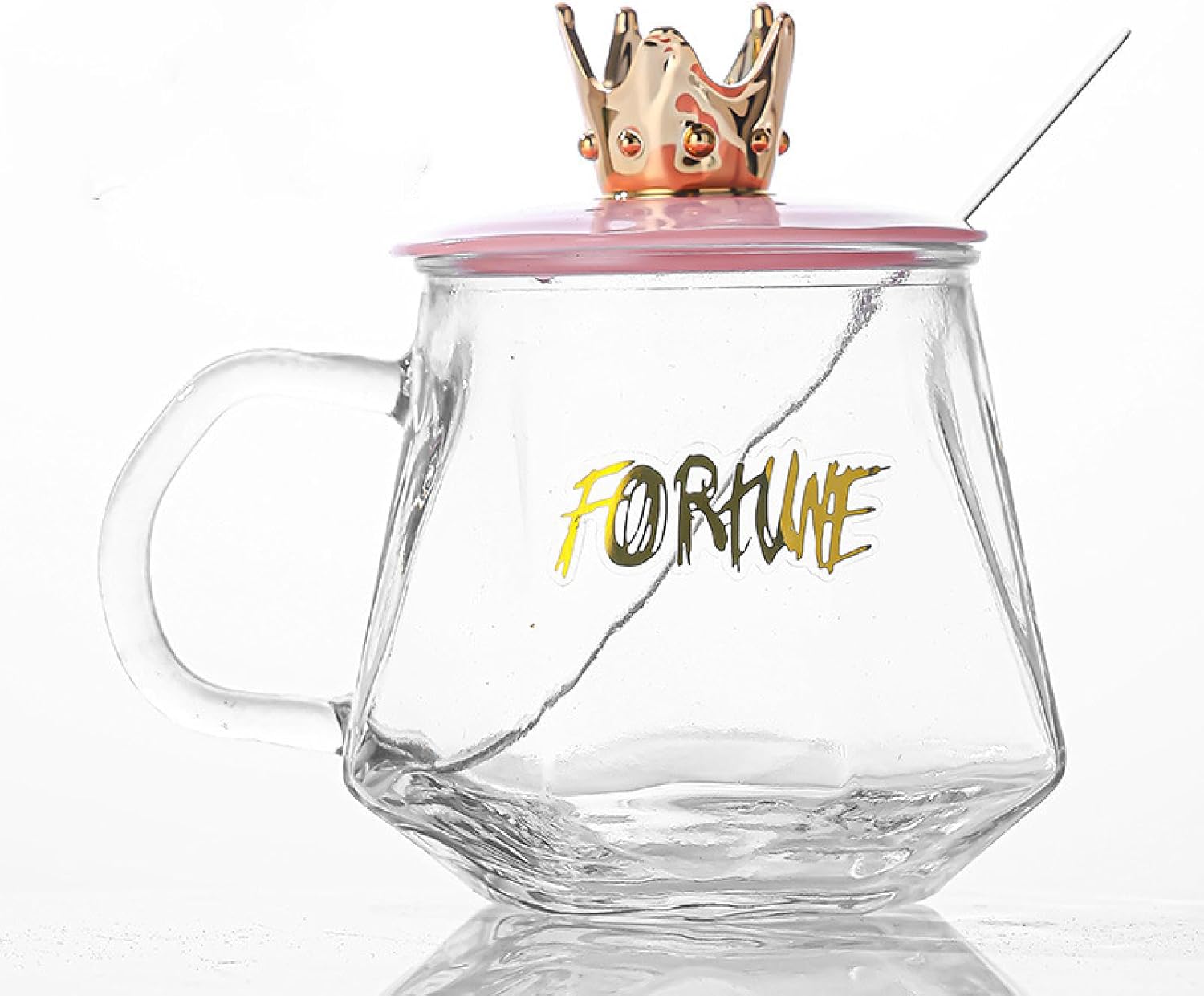 Crown diamond shaped tumbler office high value coffee mug with spoon glass, 350ml, Peacock green