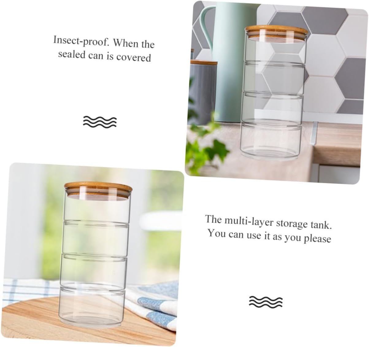 Hemoton 4pcs Fresh Bowl Candy Stackable Glass Canister Food Storage Jar Condiment Jar Glass Flour Tea Container Drain Coffee s Clear Bowl Bamboo Cover Cereals Round Tray