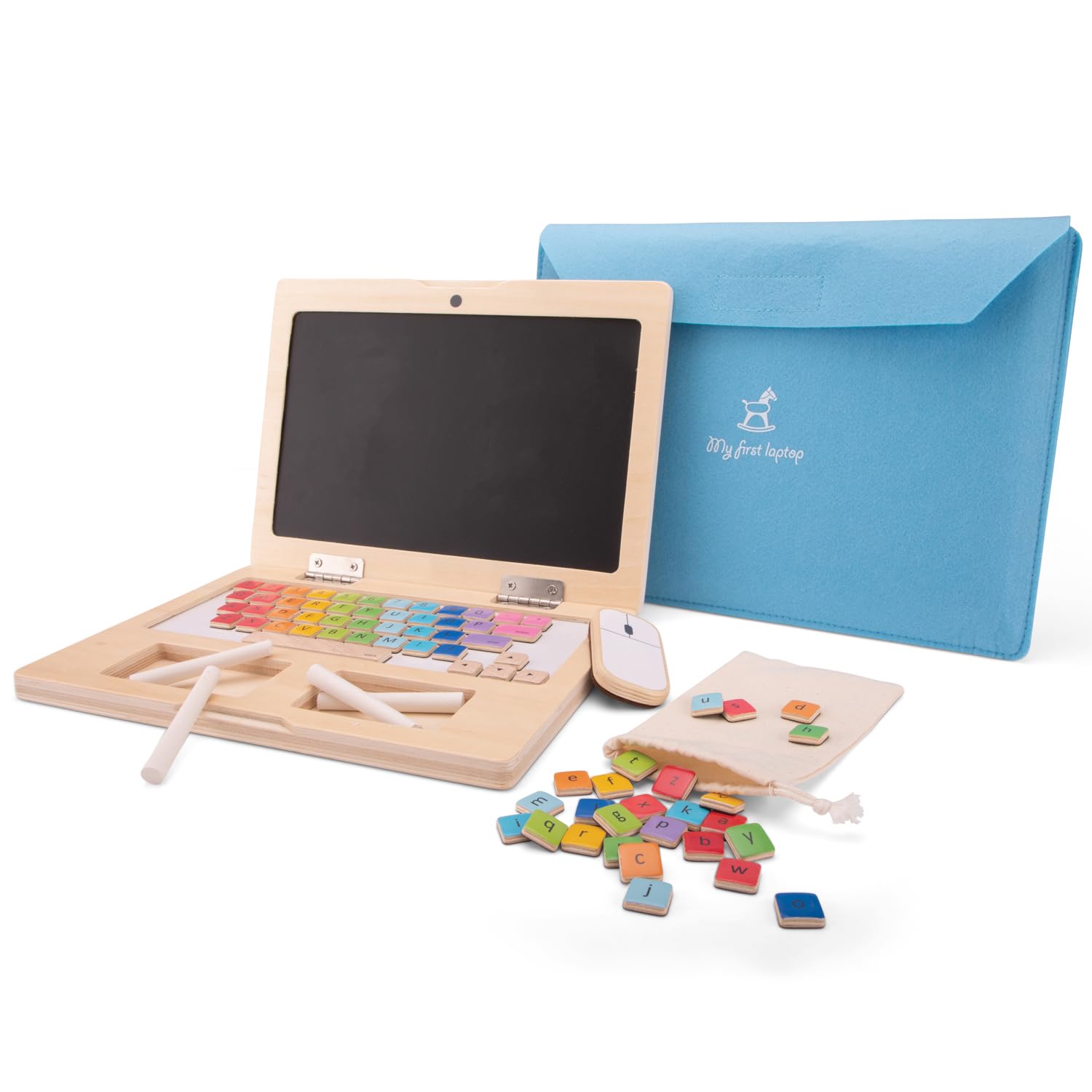 Woet® Portátil de Juguete de Madera para Niños - Juguete Educativo de Imitación - Letras, Números y Formas - A Partir de 2 Años