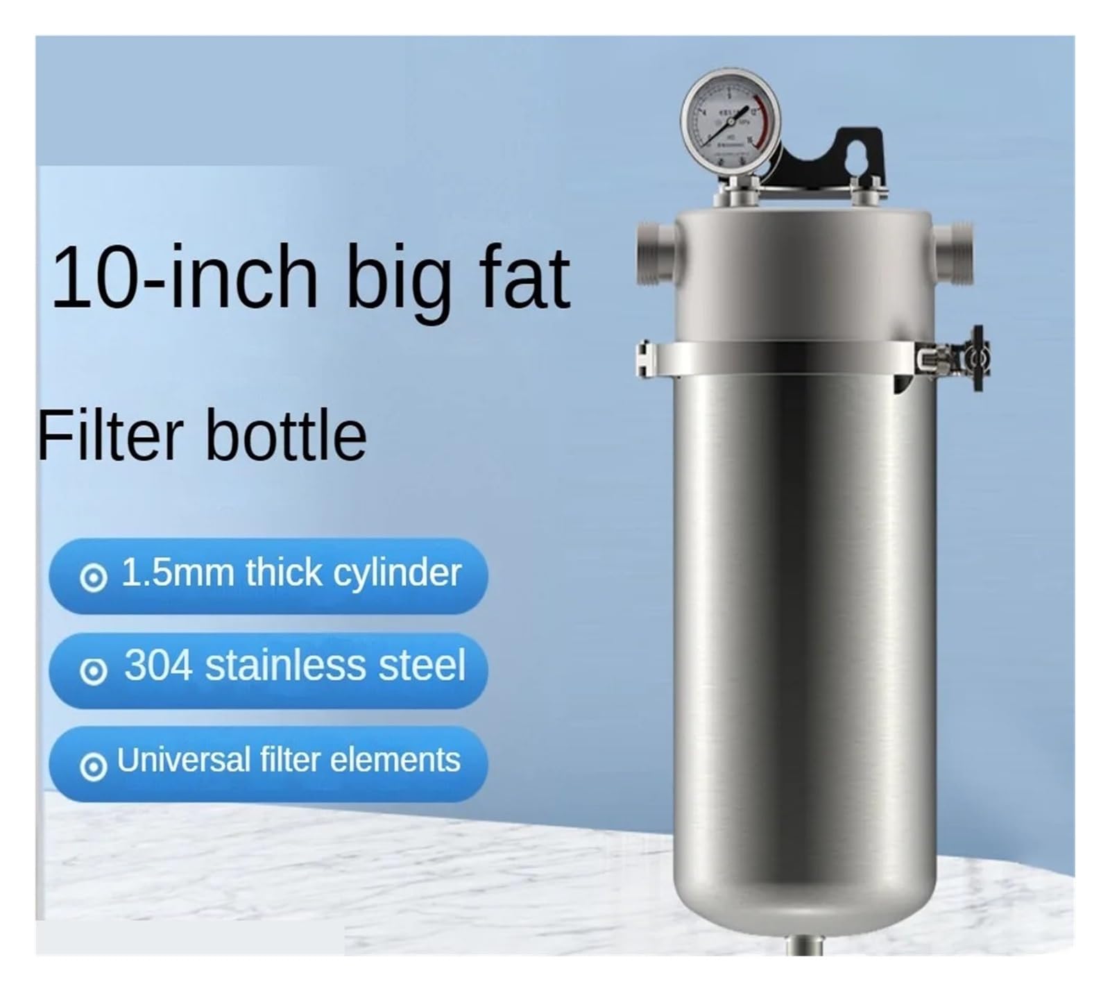 di filtraggio acqua in acciaio inossidabile da 10 pollici, prefiltro for l'acqua del lavandino di grandi dimensioni a 3 stadi da 1 micron Sostituzione sottolavello(401.5mm)
