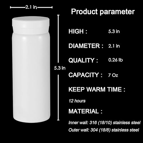 Miniatura 2 de Mini Thermos - Bonita botella de agua de 7 onzas, pequeña botella aislada al vacío de acero inoxidable 1810, a prueba de fugas y derrames, mantiene