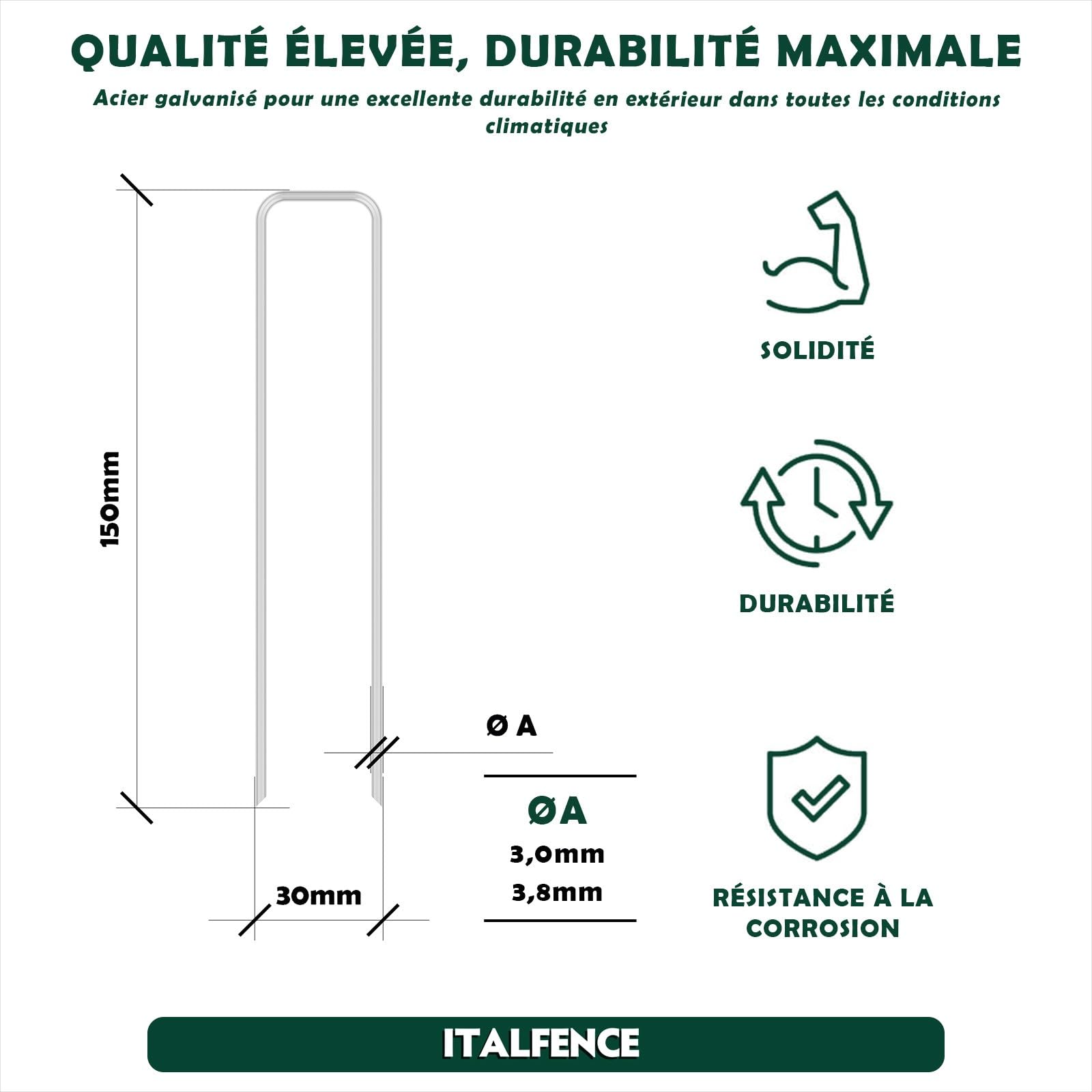 Piquets de Fixation Ø3,00mm pour Toile de paillage, galvanisé [100 pièces]