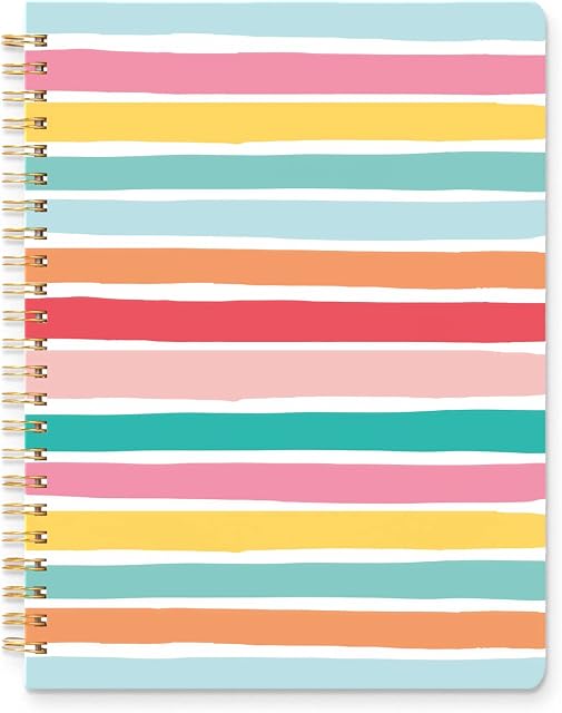 S&O Cute Spiral Notebooks - 6.25x8.25" - College Ruled Spiral Notebook with Pockets - Hardcover Notebook for Women - 160 Pages - Cute Notebooks for School & Journal - Stripes Notebook