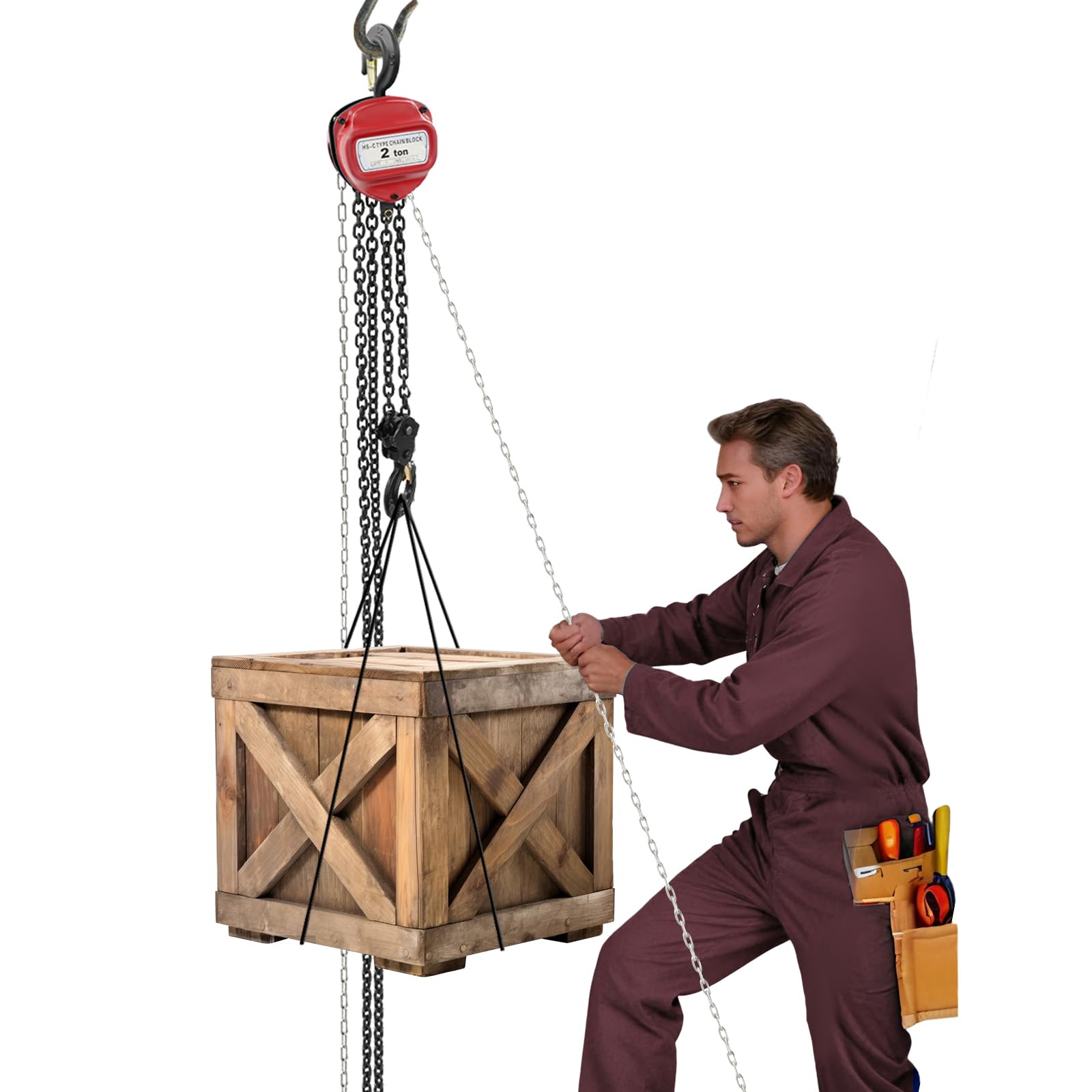 Duales Bremssystem 360° Drehbarer Flaschenzug Seilzug Kettenzug Seilwinde Hand Haken Handflaschenzug 2-Tonnen-Kettenzug manueller 2T/4409,25 lbs Tragkraft, G80 Manganstahl 6m Hubhöhe