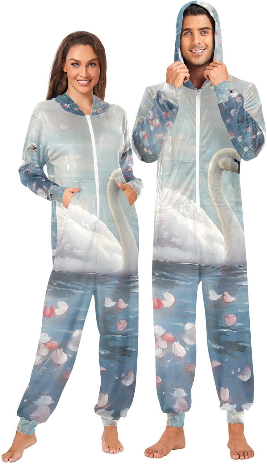 Swan Dark Adult Onesie Pajamas for Unisex Novelty One Piece Costume Sleepwear