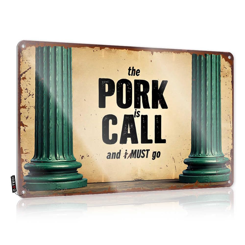 Fzfn Colour Fun Cool Wall Decor, Country Stuff Accessory Rustic Green Columns Frame 'The Pork Is Call' Sign | Farmhouse Restroom Decor(30X40cm)
