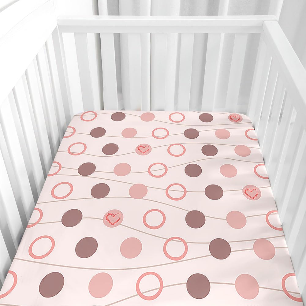 Hiseng Microfiber Crib Sheets, Cot Bed Sheets Polka Dots Pattern Cot Fitted Sheets Bassinet Mattress, Soft and Comfortable Toddler Bed Sheets for Boys, Girls (Pink,55x90cm)