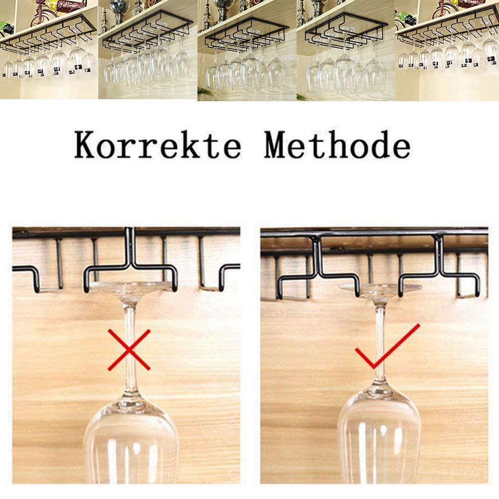 Warmiehomy Porte-verres à vin à suspendre sous armoire pour bars, cuisine, verres à champagne en métal noir (60 x 22,5/6 emplacements)