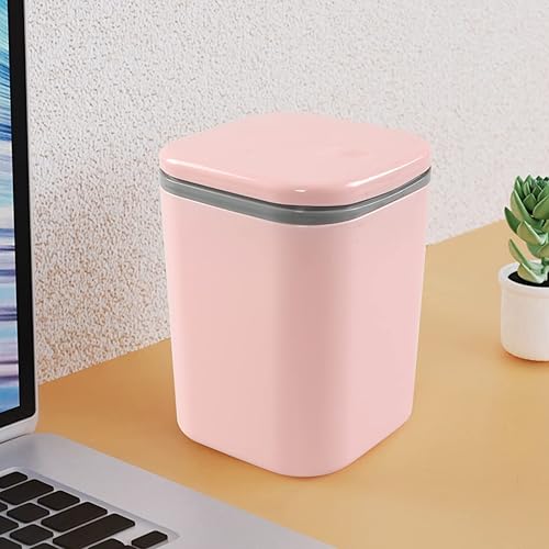 Miniatura 4 de Bote de basura pequeño de plástico de 0.5 galones, mini bote de basura de escritorio, color rosa