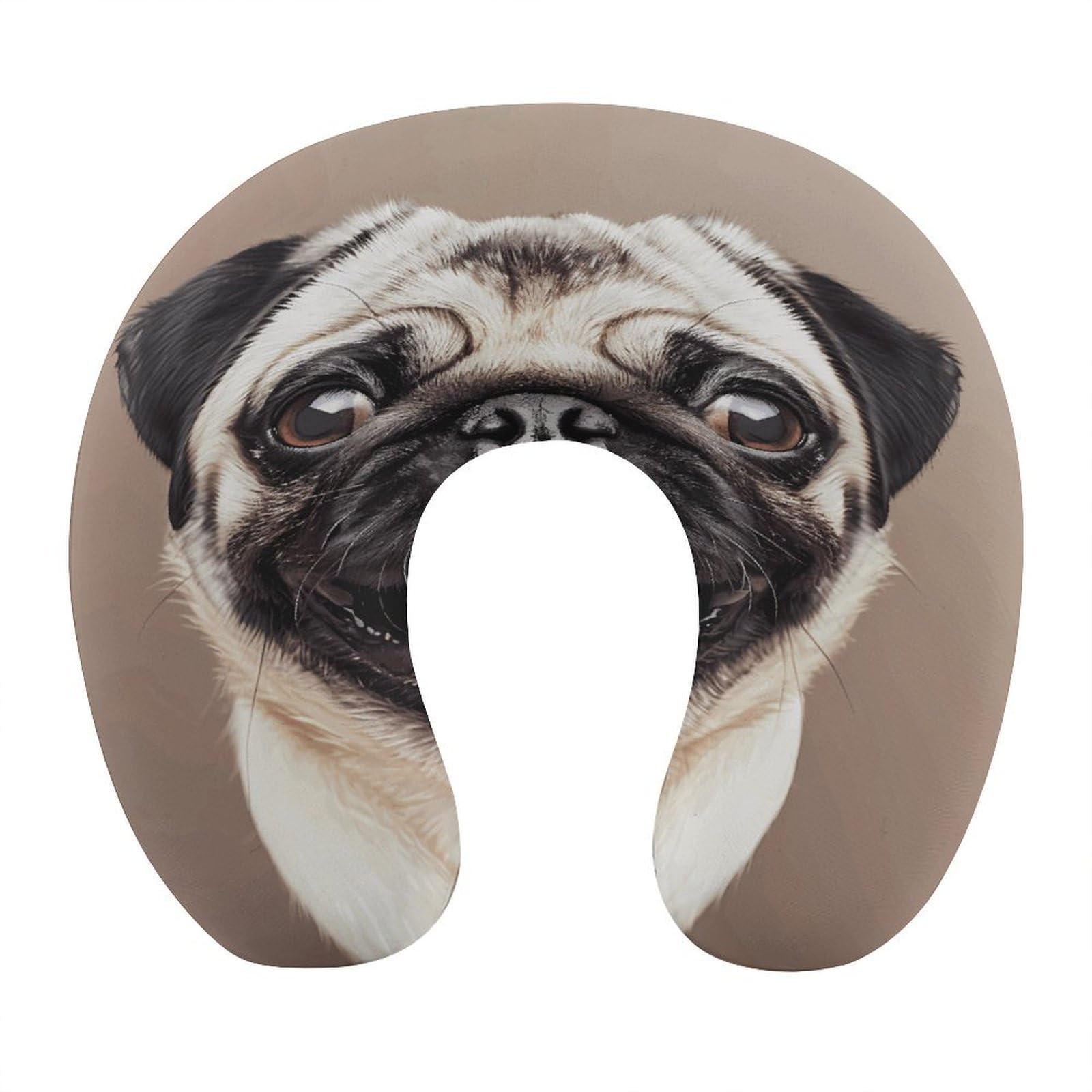 MUSM Funny Happy Pug Dog Travel Pillow for Sleeping Comfortable Portable U Shaped Pillows for Airplane Car Train Lightweight Memory Foam Neck Pillow for Home Office Travelling