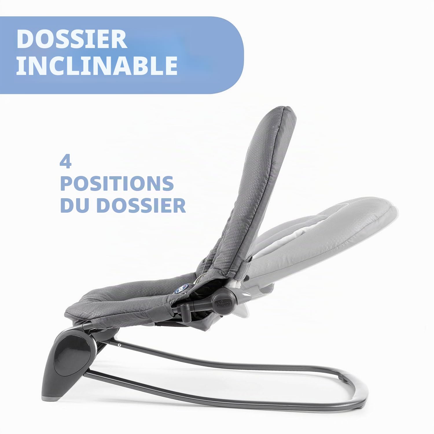 Chicco Hooplà Transat Enfant Évolutif pour Bébé de la Naissance à 18 kg, Position Fixe ou à Bascule, avec Barre de Jeu, Dossier Réglable et Coussin Réducteur, Fermeture Compacte - Moon Grey