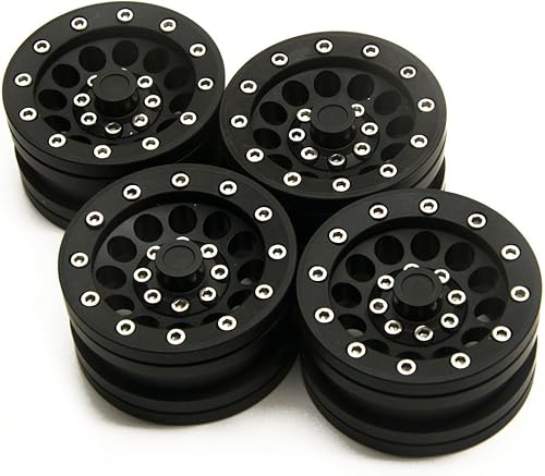 MOHERO Juego de llantas Beadlock Crawler de aleación de 1.9 pulgadas para RC 110 modelo Crawler SCX10 paquete de 1 (negro-1 unidad)