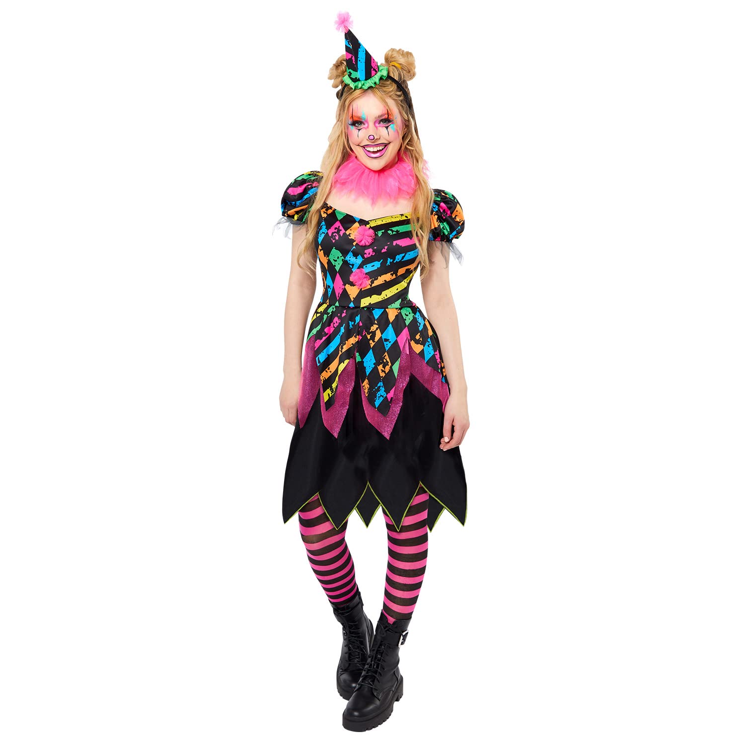 amscan 9917869 Women's Halloween Funhouse Horror Clown Fancy Dress Costume, Multi, Size: 10-12