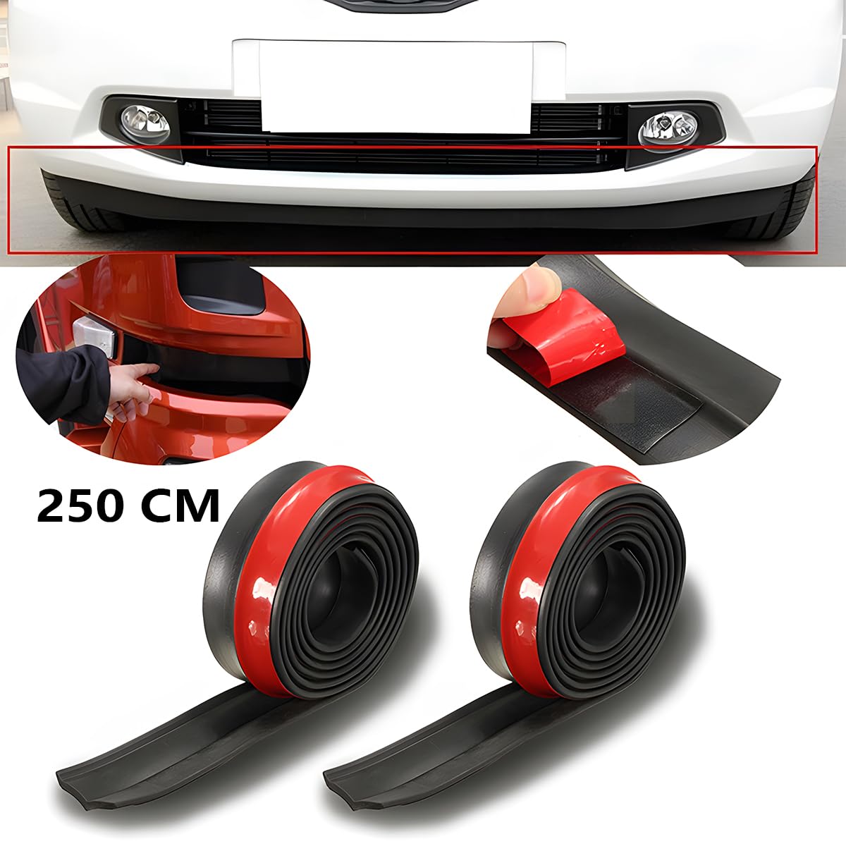 JNNJ Protezione Paraurti Universale Auto Frontale e Posteriore - Lip Splitter, Spoiler Anteriore in Gomma, Strisce Auto
