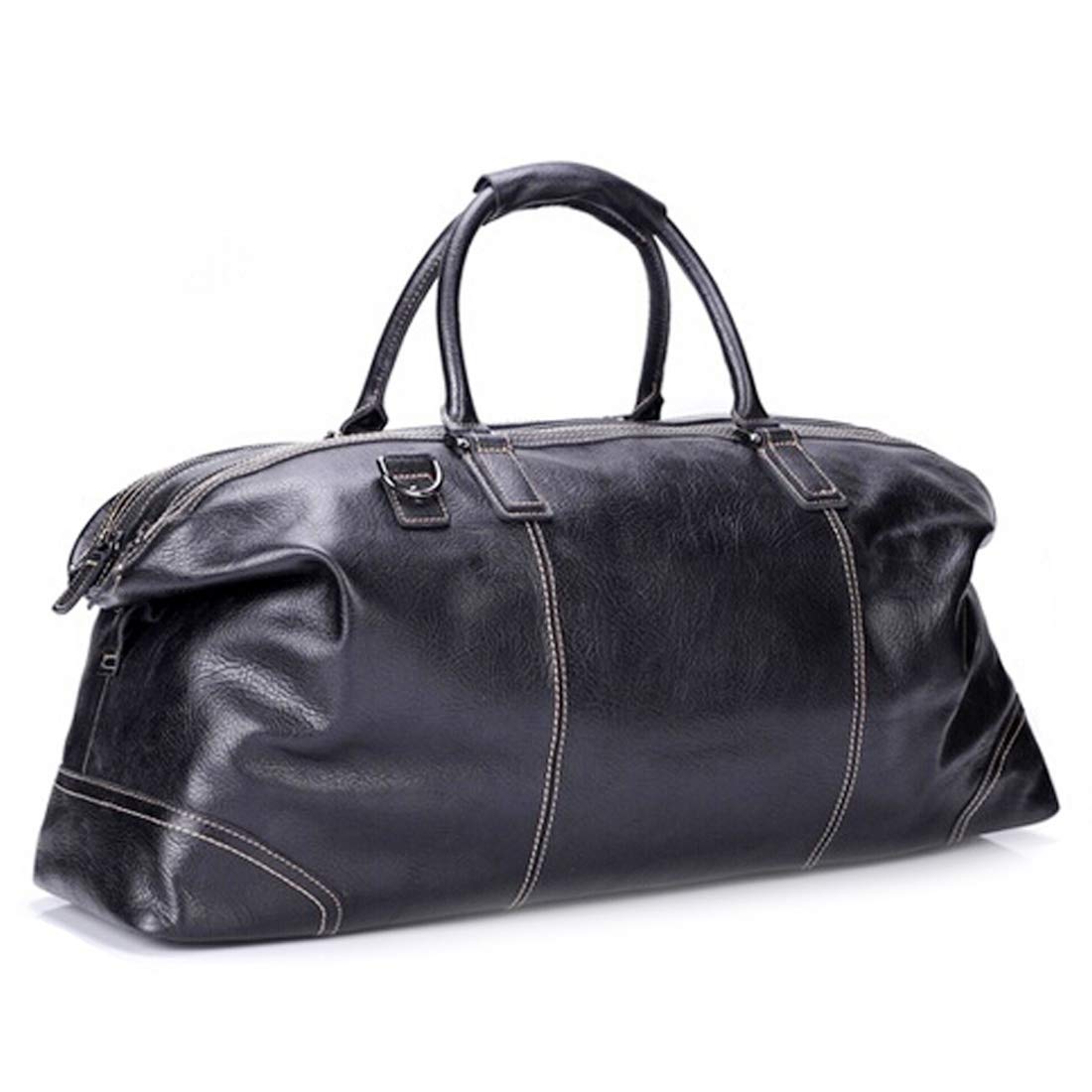 Akgoo Real Leather Duffel Bags For Men 23'' Weekender Overnight Travel Carry On Luggage Bag Black