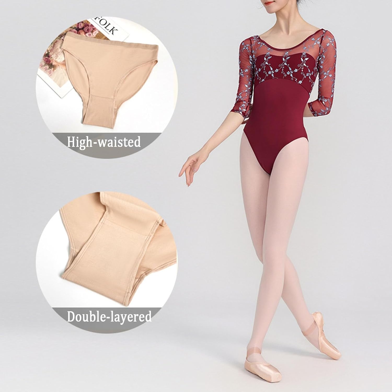 3 Packs Seamless Dance Underwear High Cut Cotton Ballets Briefs No Show Gymnastic Short Pants for Women Girls