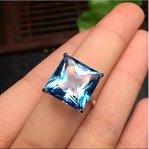 Miniatura 2 de Bib Jewelry Elegante anillo de compromiso solitario con zafiro natural de 3.5 quilates con piedras preciosas de princesa tanzanita con halo de