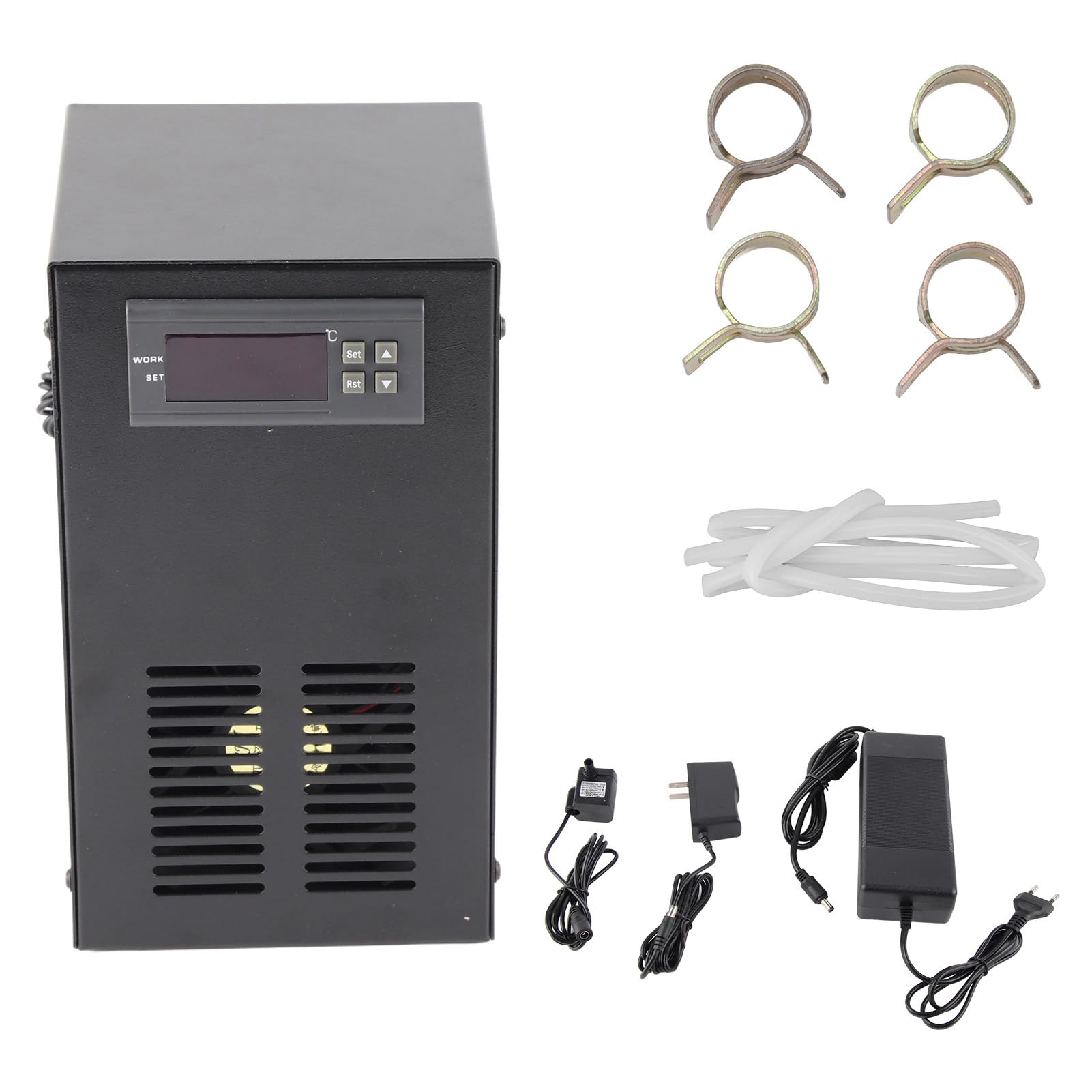 Enfriador de Acuario, Pantalla de Temperatura de Metal, Enfriador de Agua de Acuario Electrónico de Gran Potencia para Tanque de Agua Dulce (Enchufe Europeo 100-240 V)