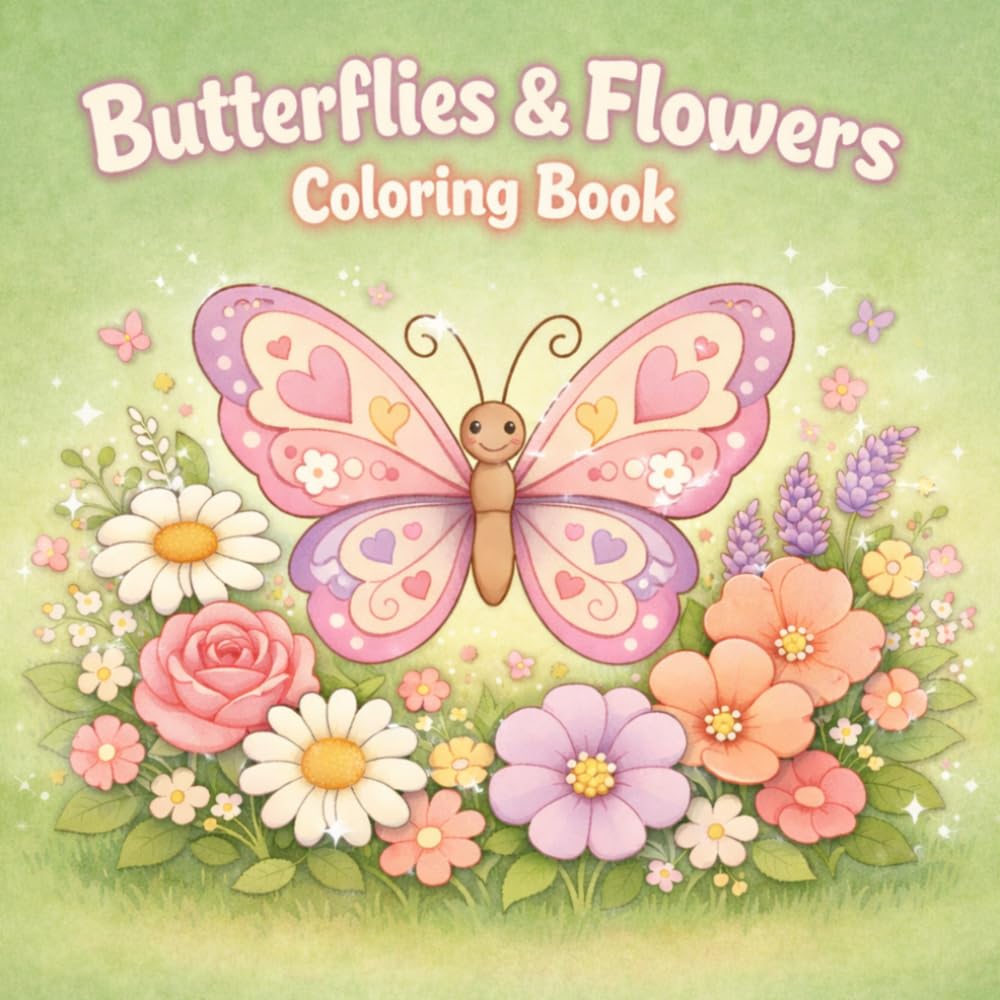 Butterflies And Flowers Coloring Book For Kids: Adorable and Easy Coloring Pages Featuring Beautiful Butterflies and Lovely Flowers for Kids of All Ages