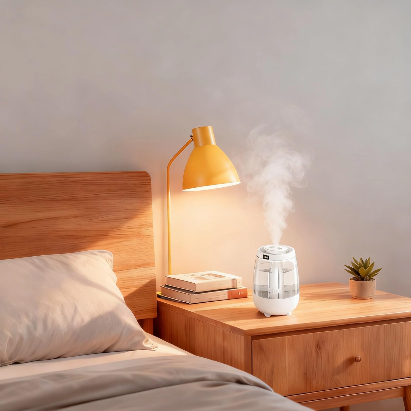 Umidificatore a nebbia fredda da 1,5 l per camera da letto con doppio ugello, senza filtro, silenzioso, bianco