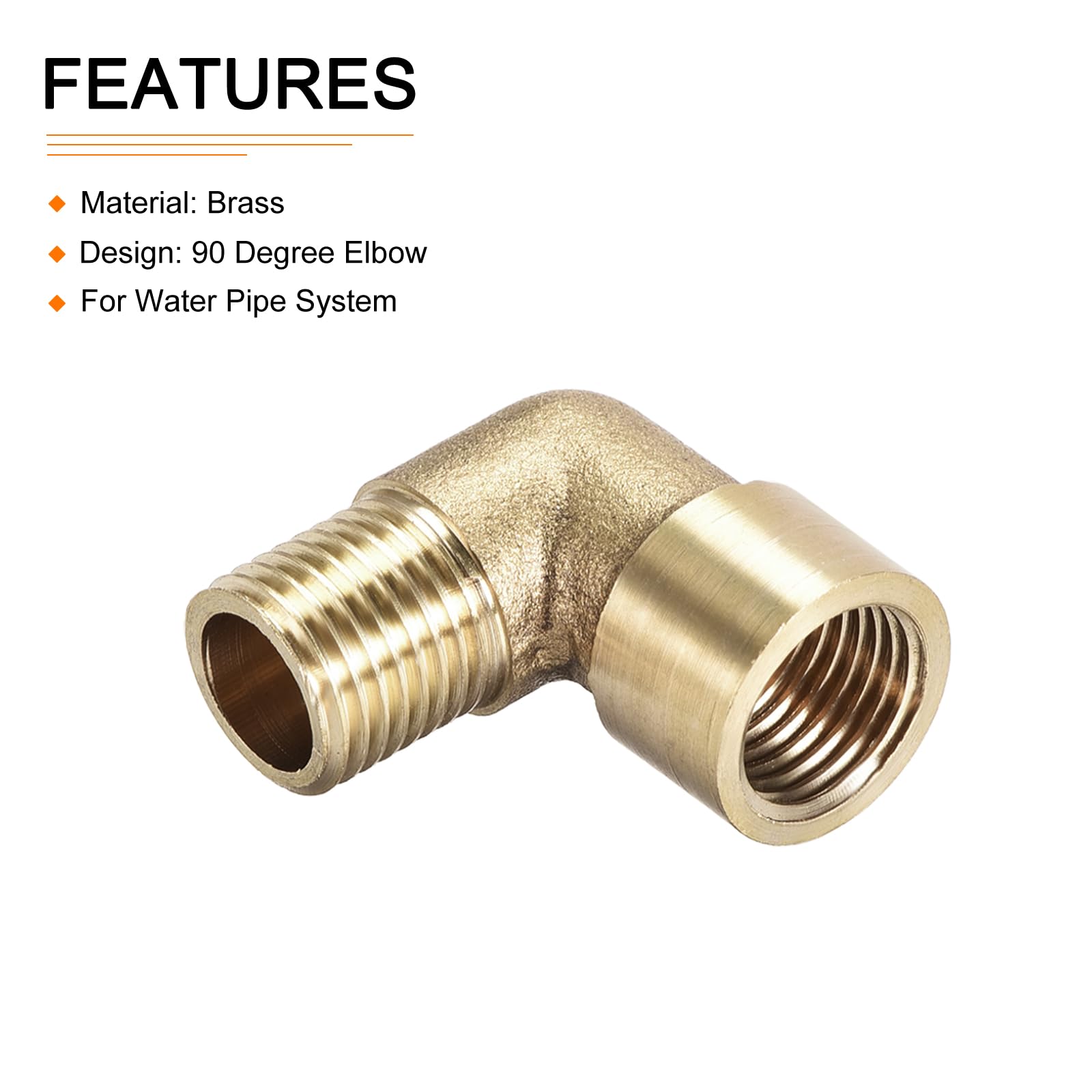 DTGN 1/4 BSP X1/4 BSP(Male x Female) 90 Degree Elbow Pipe Fitting - Good for Water Pipe System - Brass Tube Fittings - Gold Tone - Image 3