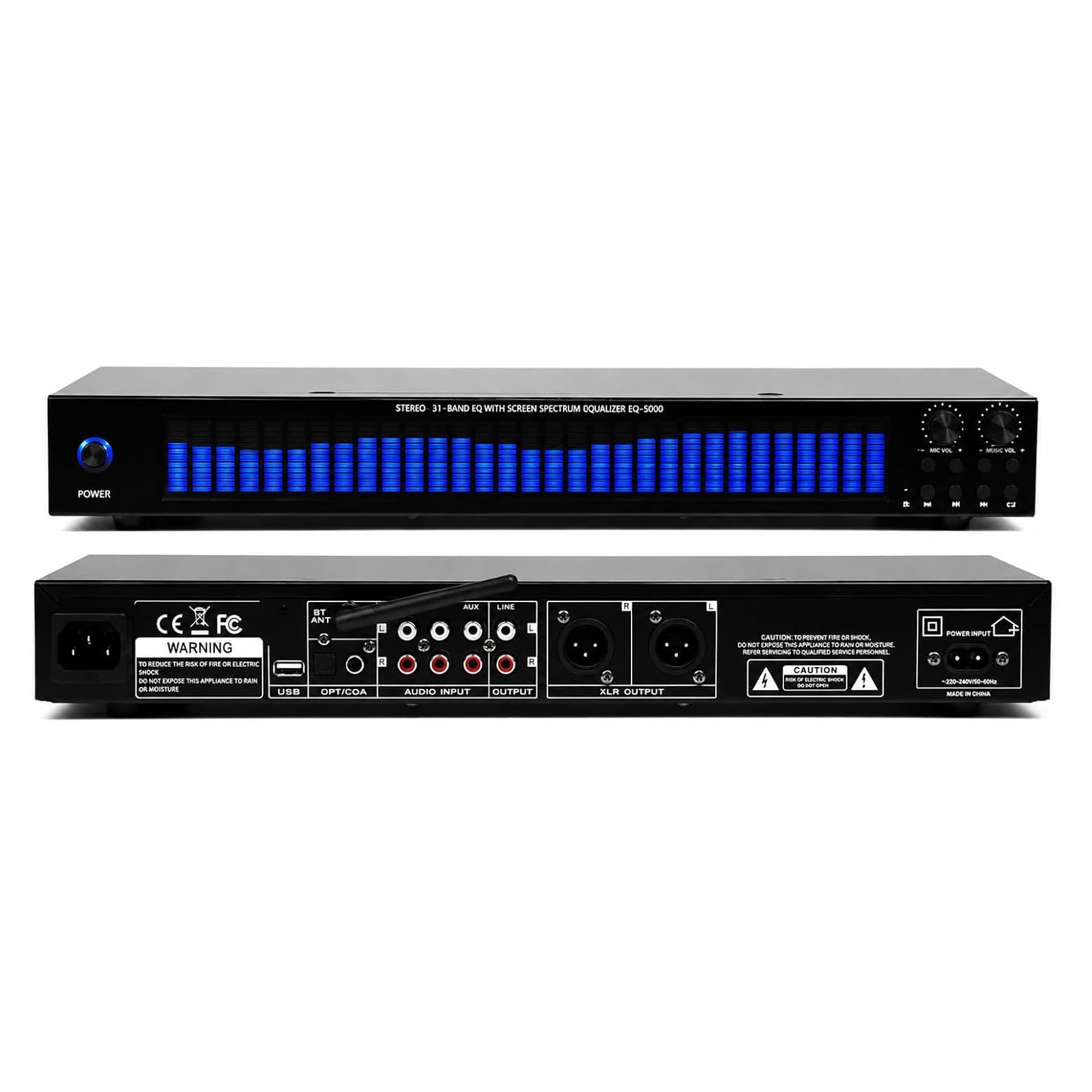 Analyseur De Spectre Audio, Égaliseur Audio Domestique 31 Bandes, avec 5 Effets Dégalisation Préréglés, 12 Modes Rythmiques, Lecture USB, Sorties XLR Et RCA, pour La Scène Et Le Studio