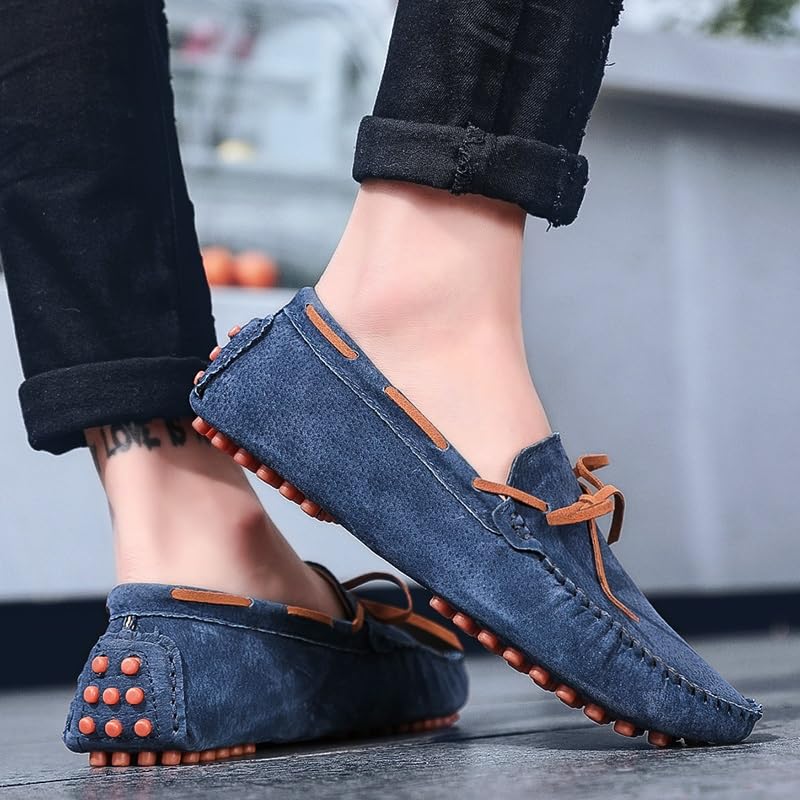 Mens Loafers Square Toe Suede Vamp Driving Loafers Moccasins Boat Shoes Flat Heel Flexible Anti-Slip Outdoor Casual Slip On4