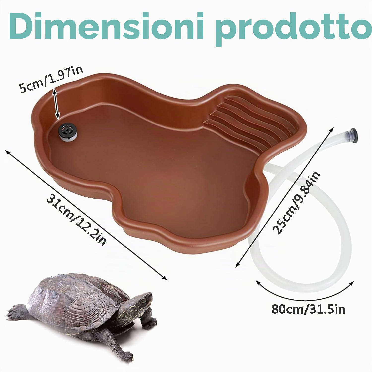 MEISO Vasca per Tartarughe, Bagno per Rettili, Vasca per Tartarughe Terrestri in Plastica con Rampa Antiscivolo, Piscina per Tartarughe, Ciotola Acqua per Rettili, Mangiatoia per Rettili con Drenaggio